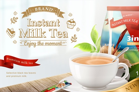 وکتور تصاویر تبلیغاتی نوشیدنی گرم چای شیر