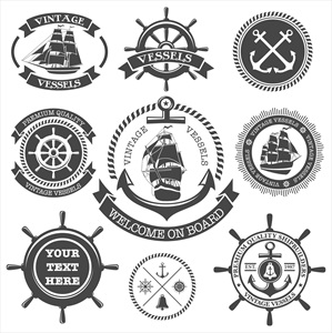 وکتور لوگوهای سیاه و سفید کشتی رانی