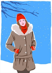 وکتور زن با لباس زمستانی در هوای برفی