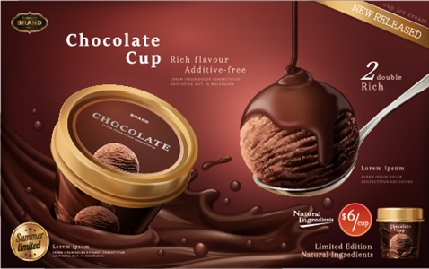 وکتور تصاویر تبلیغاتی بستنی ظرفی شکلاتی