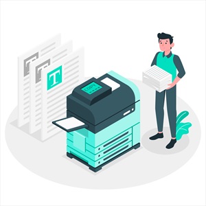 وکتور مرد در حال کار با پرینتر