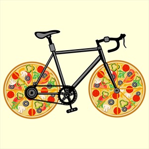 وکتور پیتزا داخل چرخ دوچرخه