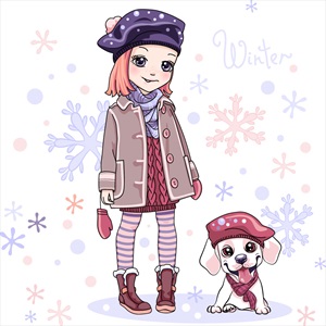 وکتور دختر و سگ در هوای برفی