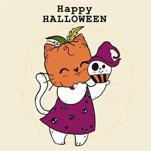 وکتور گربه خوشحال در هالووین