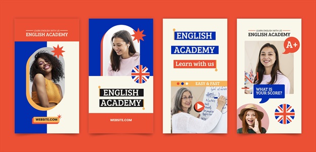 وکتور قالب استوری اینستاگرام پیج آموزش زبان